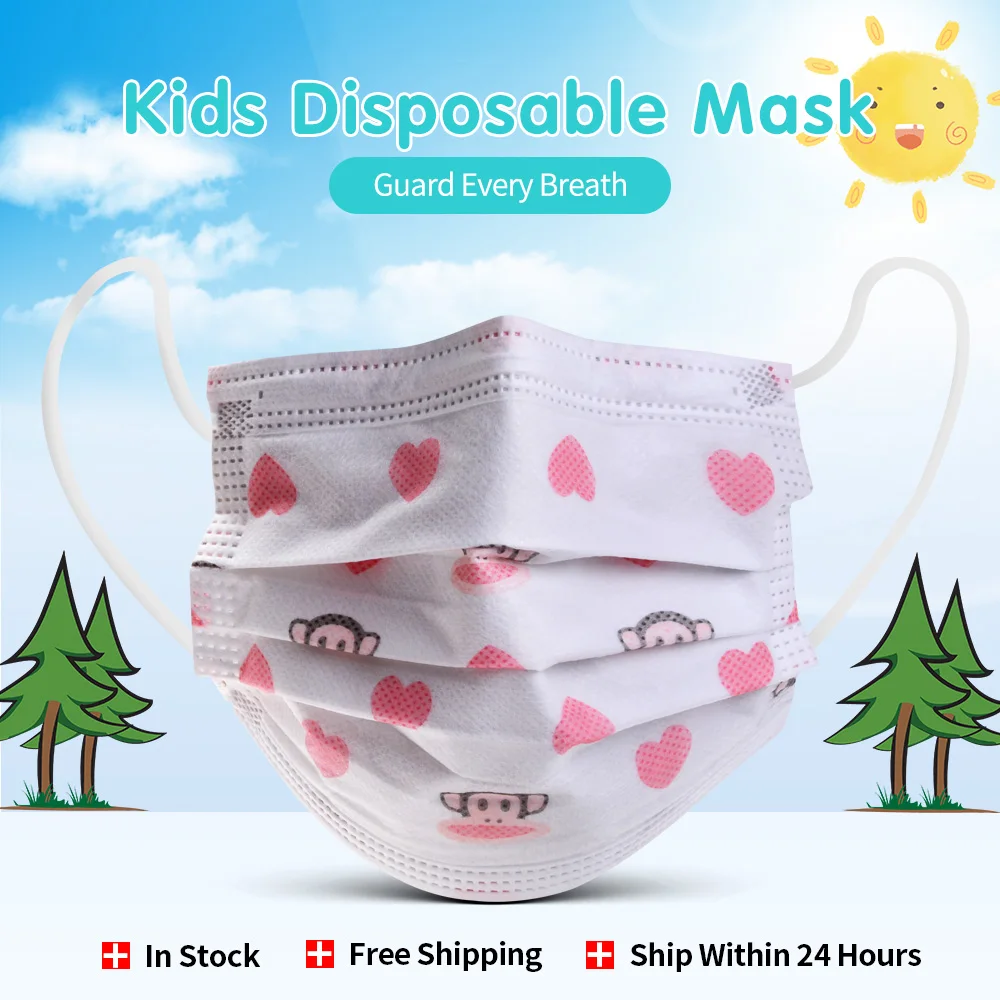 

Disposable Children Mouth Face Mask 3-layer Dustproof Non-woven Fabric Child Protection Masks Breathable Cartoon Monkey Boy Girl