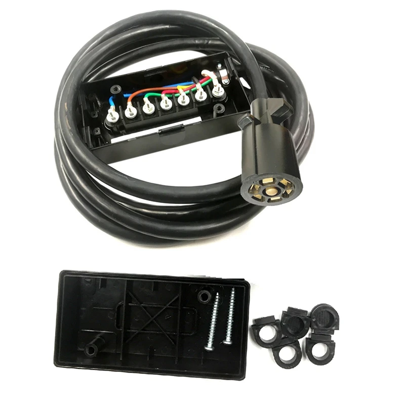 

8 Feet Heavy Duty 7-Way Plug Inline Trailer Cord with 7 Gang Junction Box High Quality for RV Food Towed Vehicles