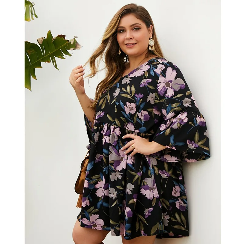 WHZHM Для летних вечеринок платья для женщин с цветочным принтом v-образным вырезом