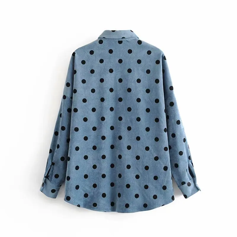 Женская Вельветовая блузка в горошек с длинным рукавом и отложным воротником