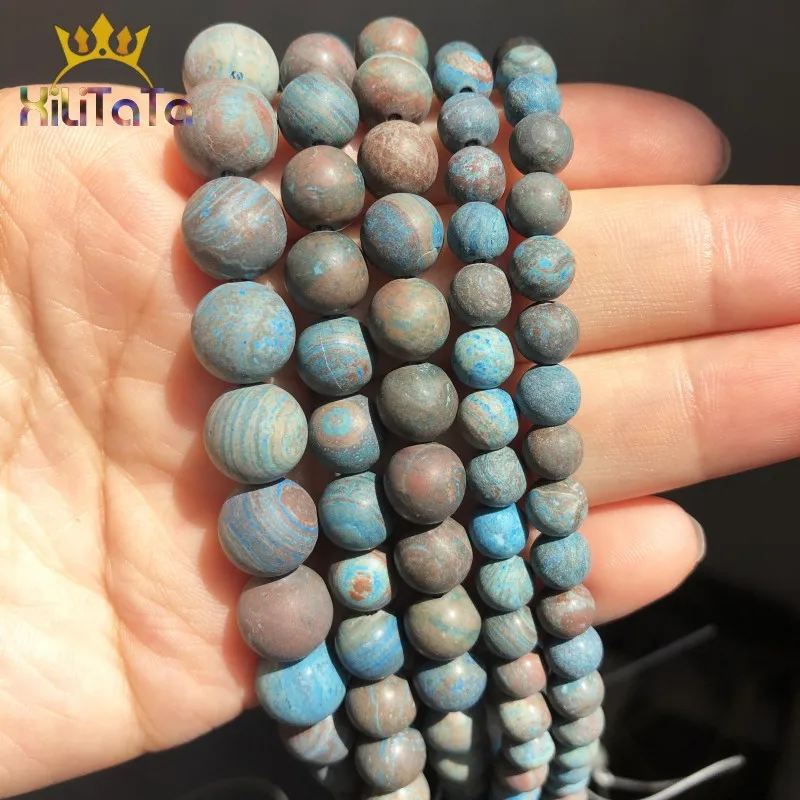Круглые матовые синие кружевные Агаты с тусклой полировкой свободные каменные