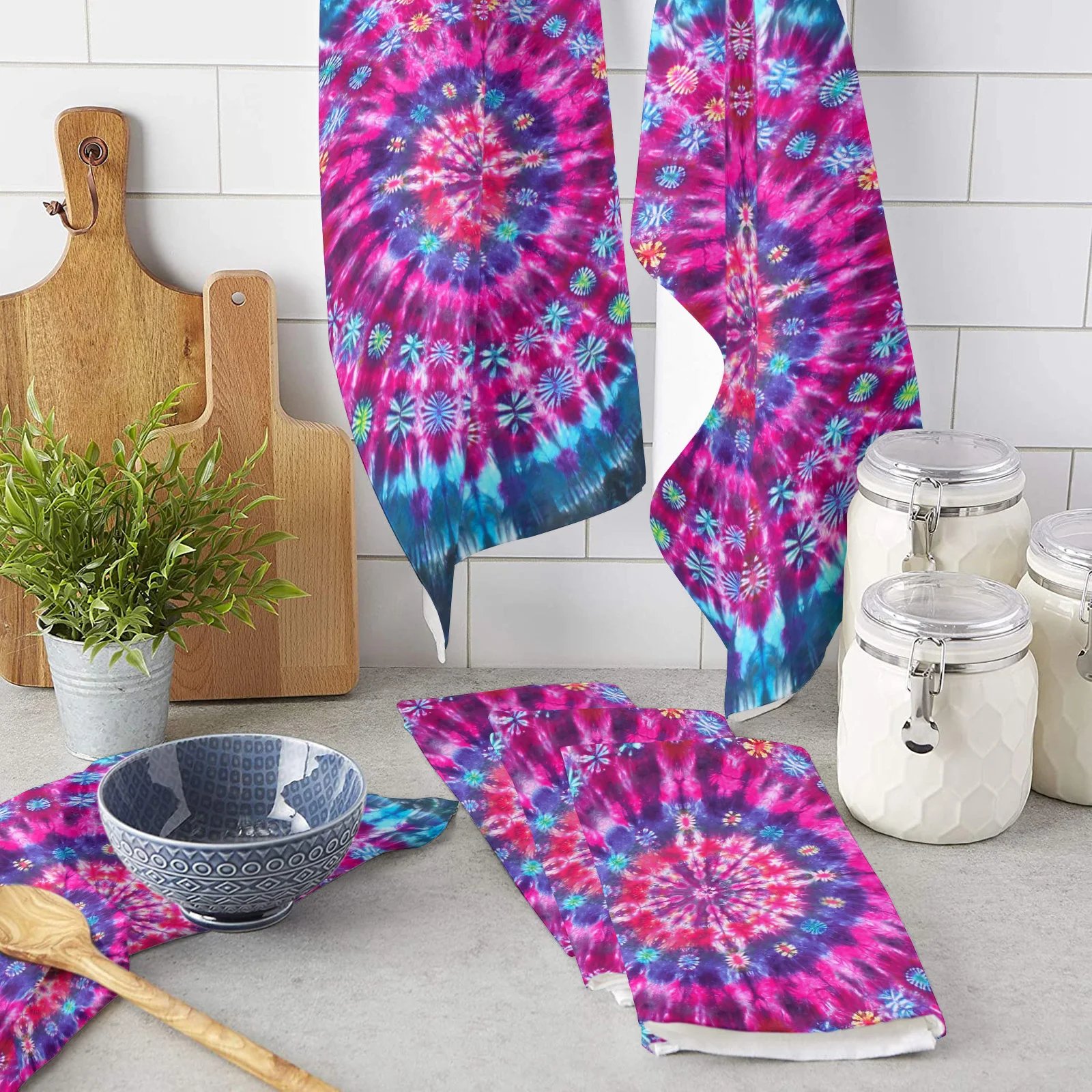 

Color Retro Tie-Dye Microfiber Kitchen Hand Towel Dish Cloth Tableware Household Cleaning Towel Utensils for Kitchen