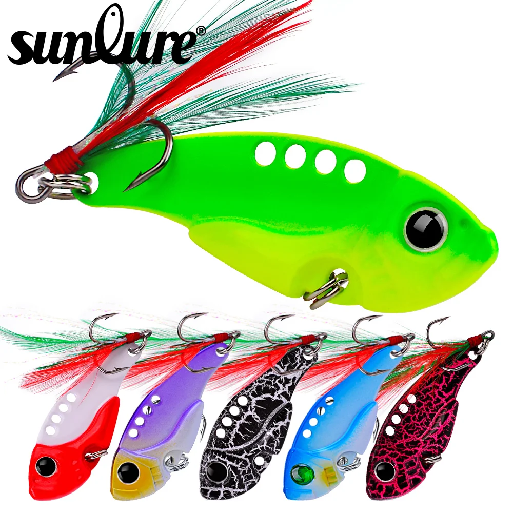 

Sunlure 8 шт./лот рыболовные приманки 8 цветов рыболовные снасти 5,5 см/11,1 г металлическая VIB рыболовная жесткая приманка с перьевым крючком Carkbait