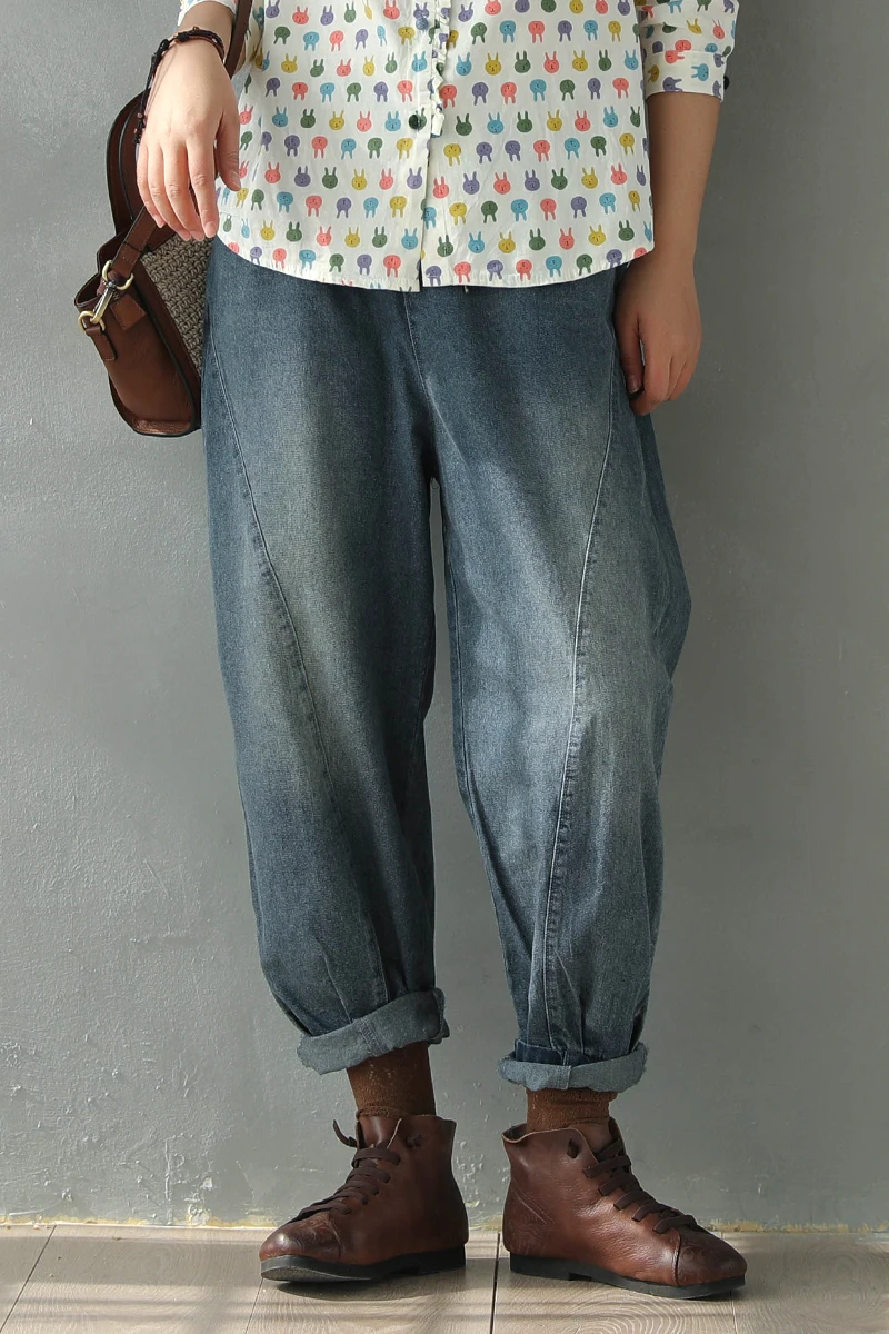 Весна 2020 джинсы с эластичной резинкой на талии свободные Ретро Женские