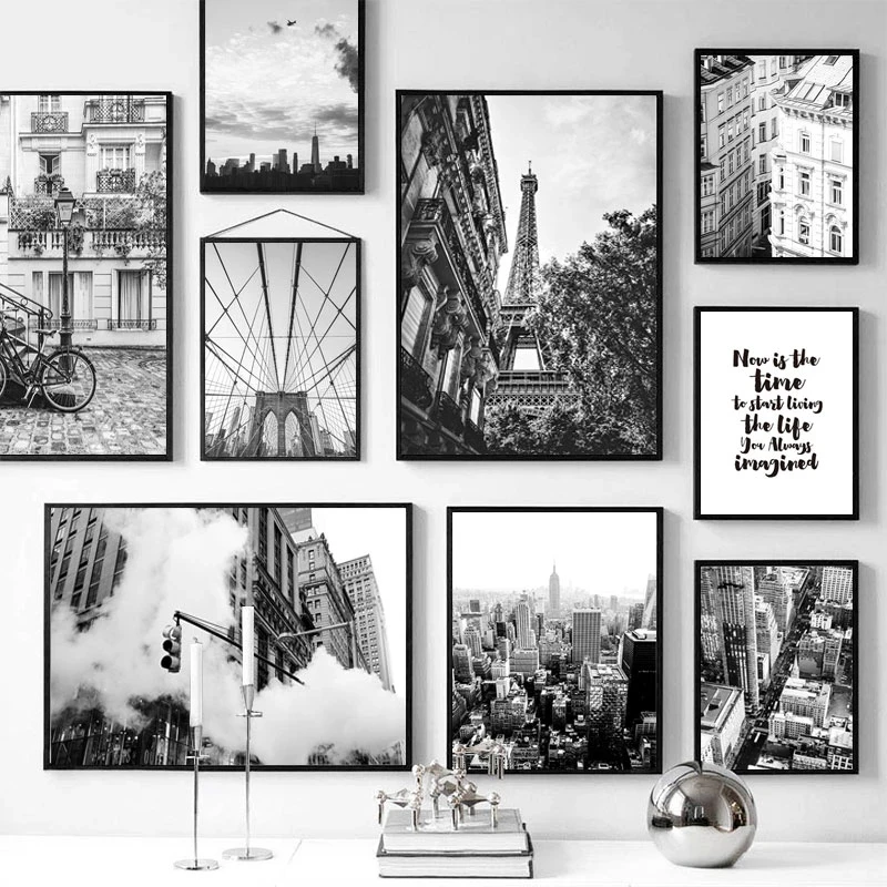 

Canvas Painting Landscape Black White Paris Tower Brooklyn Bridge Nordic Wall Art Posters And Prints Pictures For Home Decor