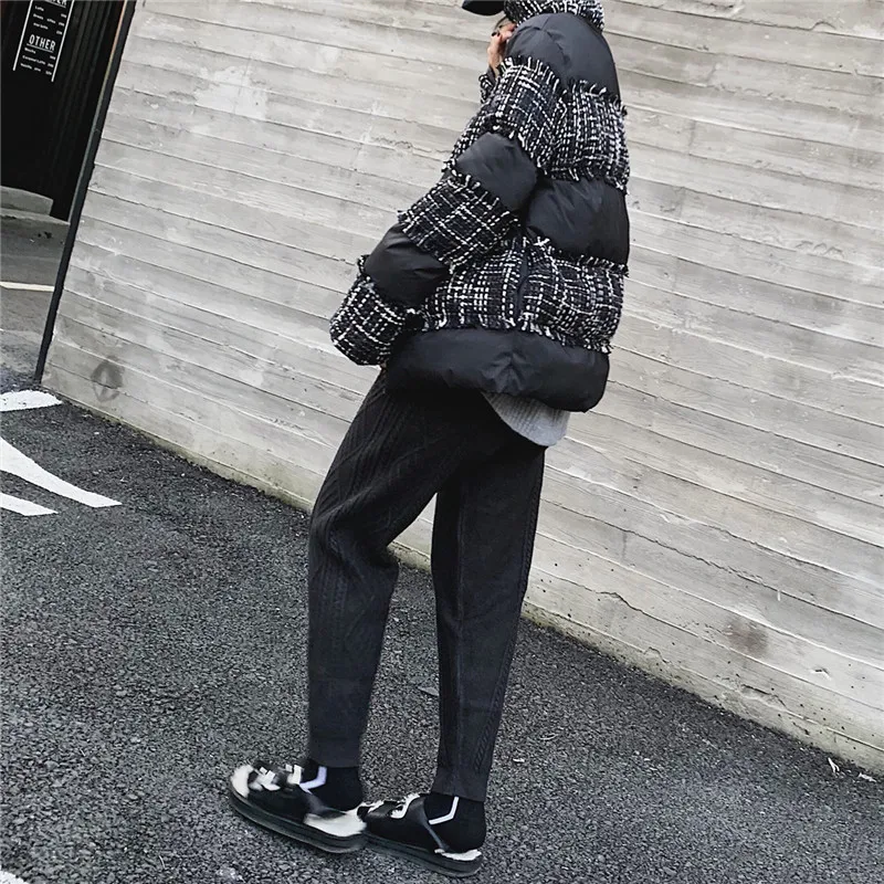 

Knitted Solid Women Pants Solid Drawstring Thick Warm Harem Mujer Pantalones 2020 Korean Pantalon Femme Retro