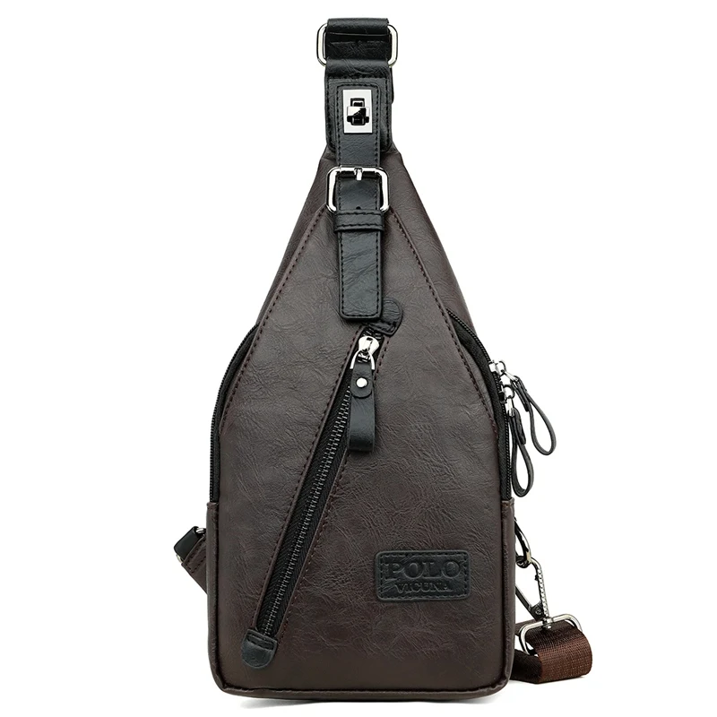 Rotary Buckle Brown VICUNA POLO, известный бренд, защита от красок, магнитная кнопка, открытая кожа, мужские нагрудные сумки, модная дорожная сумка через плечо, мужская сумка-мессенджер - Цвет: Rotary Buckle Brown