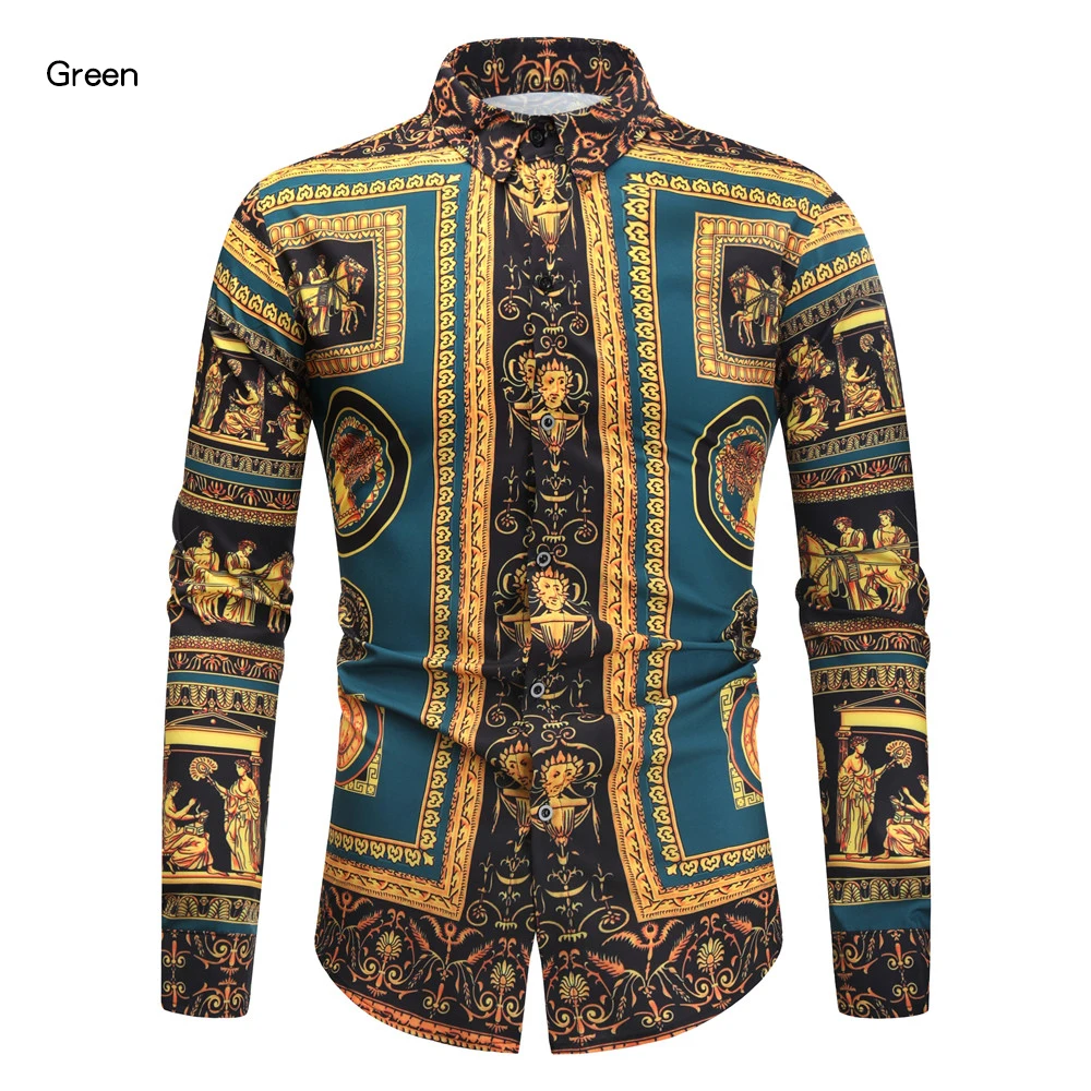 

New Fashion Mens Baroque Floral Royal Shirts Luxury Brand Print Designer Dress Shirts Fancy Slim Casual Club Style