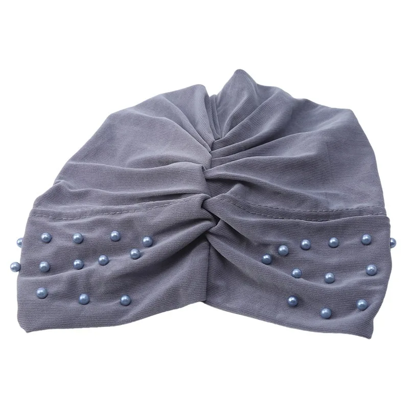 

2019 New Fashion Muslim Solid Turbans Headscarf Hat Women Bandanas Crystal Stud Beads India Hat Hair Accessories