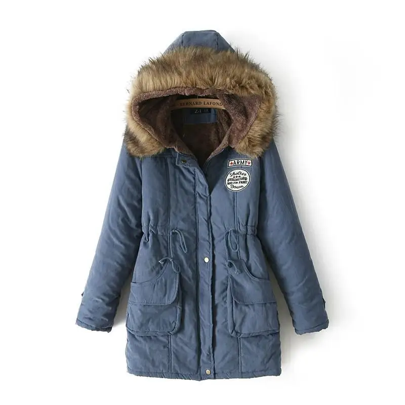 Denim blue Зимняя куртка Женская Толстая теплая парка с капюшоном Mujer хлопковое Стеганое пальто Длинная Куртка размера плюс 3xl тонкая женская куртка - Цвет: Denim blue