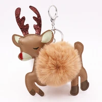 christmas reindeer keychain pendant elk car key ring hair ball key women girls bags accessories for birthday decor wedding gifts
