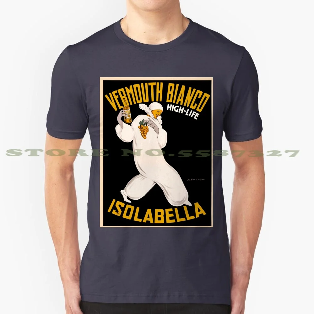 

ВИНТАЖНЫЙ ПЛАКАТ Vermouth Bianco, черно-белая футболка для мужчин и женщин, рекламная Ретро Классическая модная Веселая Яркая футболка с изображен...