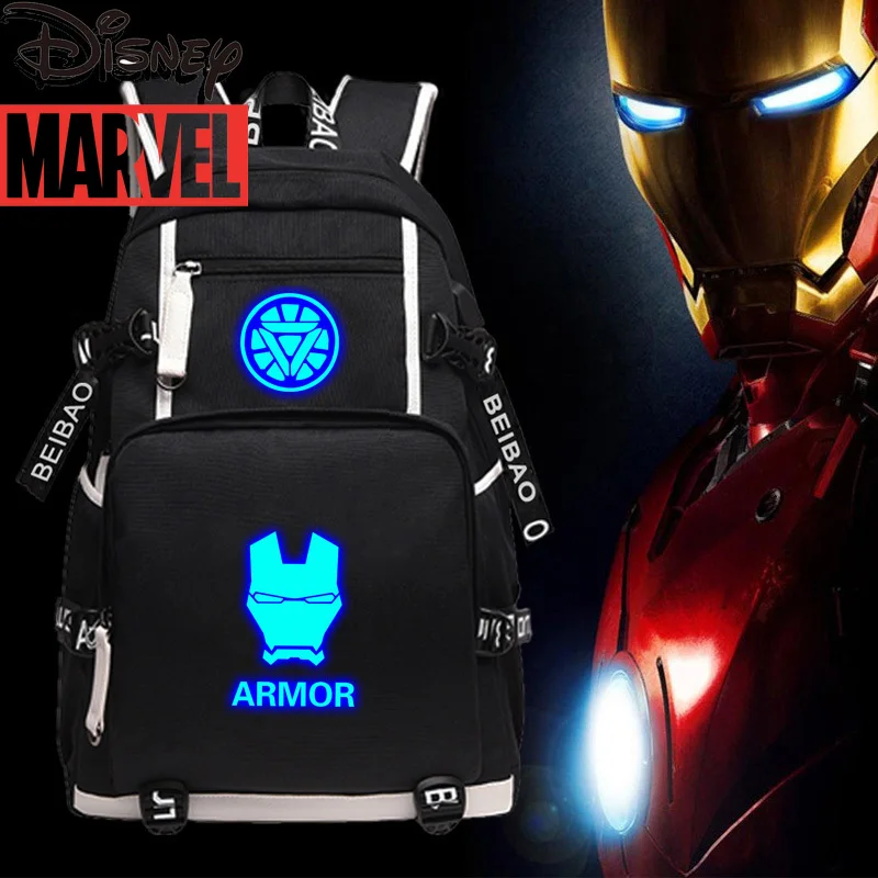 

Disney Marvel Iron Man Student Backpack Printed Waterproof Mountaineering Bag Sports School Bag Zipper Luminous