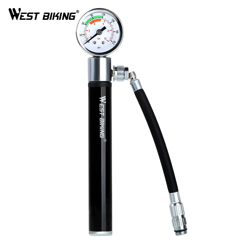 

WEST BIKING Bike Mini Pump With Pressure Gauge Hose Ultralight MTB Bicycle Tire Inflator Presta Schrader Ball Hand Pump For Bike