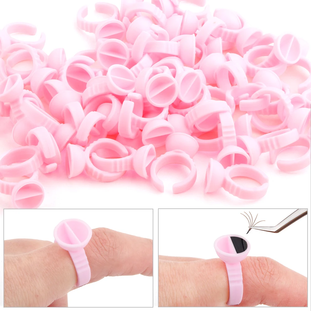 

Wholesale 100PCS Eyelash Extension Plastic Glue Rings Cup Holder Disposable Tattoo Pigment Rings Adhesive Container Eyelash Tool