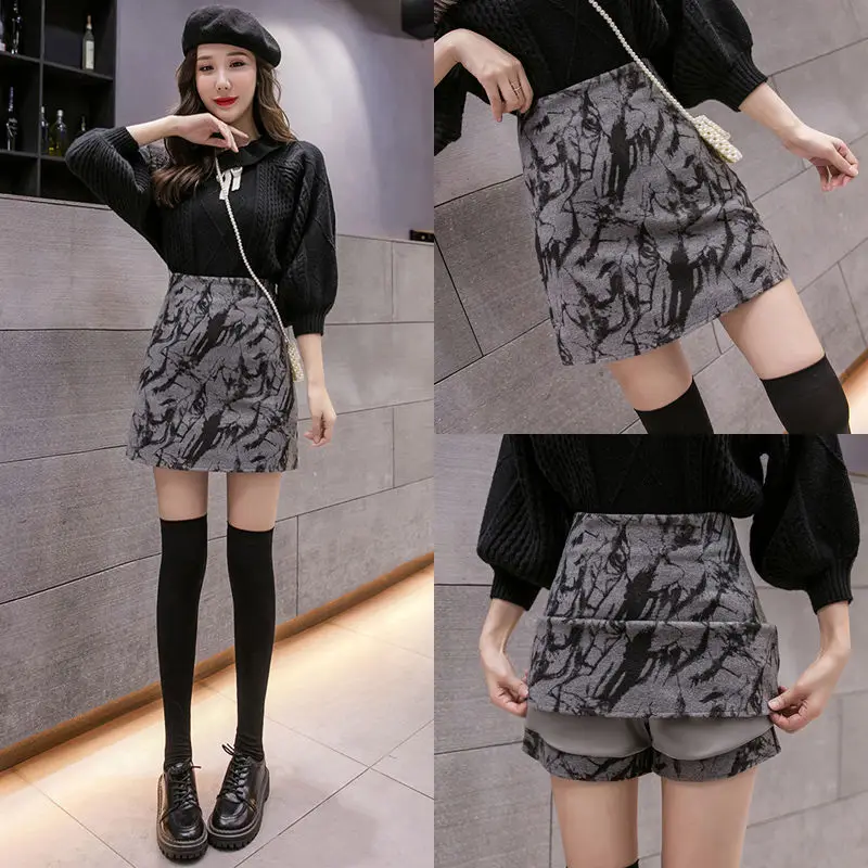 

Cashmere Tie Dye A-Line Skirt Female Autumn Winter New High Waist Hip Skirt Retro One-Step Mini Skirt Women Fashion 2021 Clothes