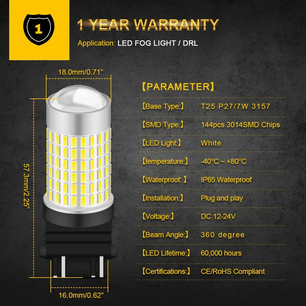 2 шт. 1500 люмен ксенон белый 144-SMD 3157 3357 3457 4114 3156 T25 светодиодный лампы для 2011-up Jeep Compass