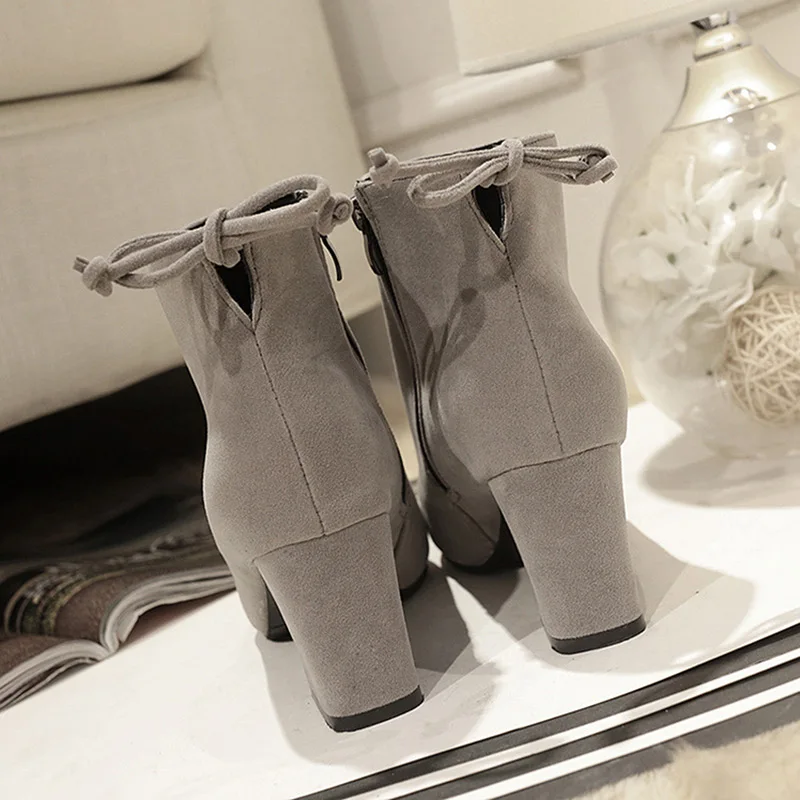 Женские ботинки из флока на высоком каблуке с острым носком молнии плюшевой