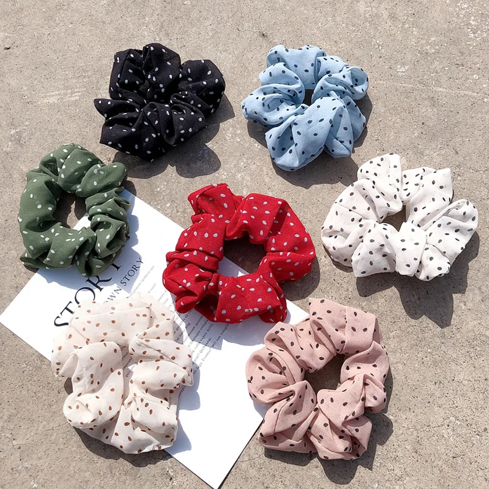 

New Fashion Satin Silk Solid Color Scrunchies Wave Point Elastic Hair Bands Women Girls Hair Accessories Ponytail Holder Ropes