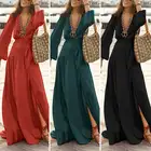 Платье ZANZEA женское с пышными рукавами, Повседневный Сарафан с V-образным вырезом и высоким разрезом, с поясом, в богемном стиле, лето