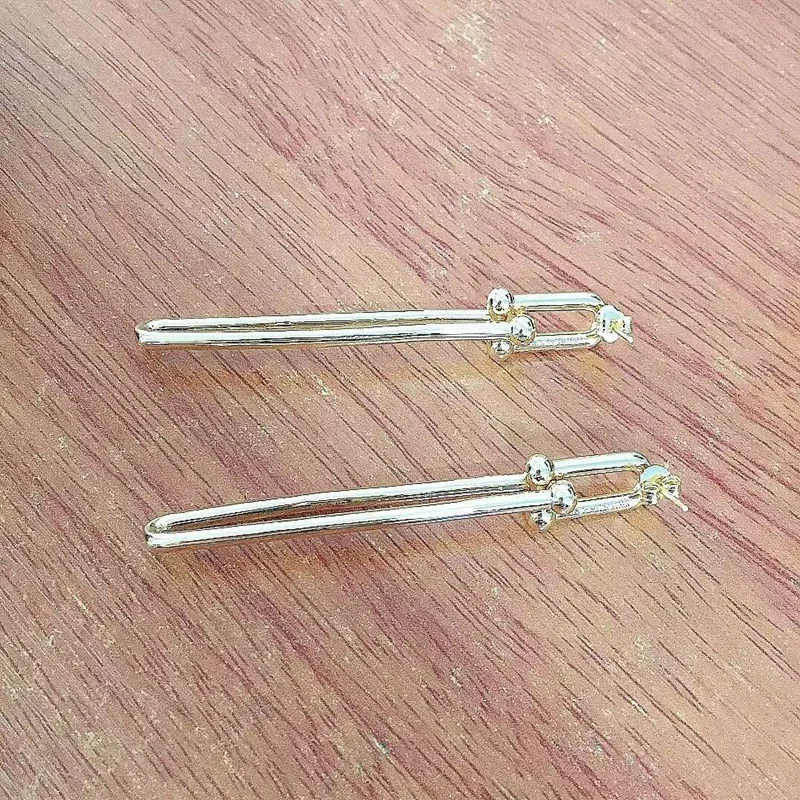 

1:1 925 Sterling Silver Classic Simple Style Long U-Shaped Earrings, Luxurious Jewelry Gifts For Womens Holidays