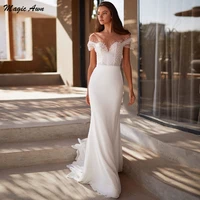 magic awn beach mermaid wedding dresses 2021 illusionn pearls beaded short sleeves boho bridal gowns robe de mari%c3%a9e