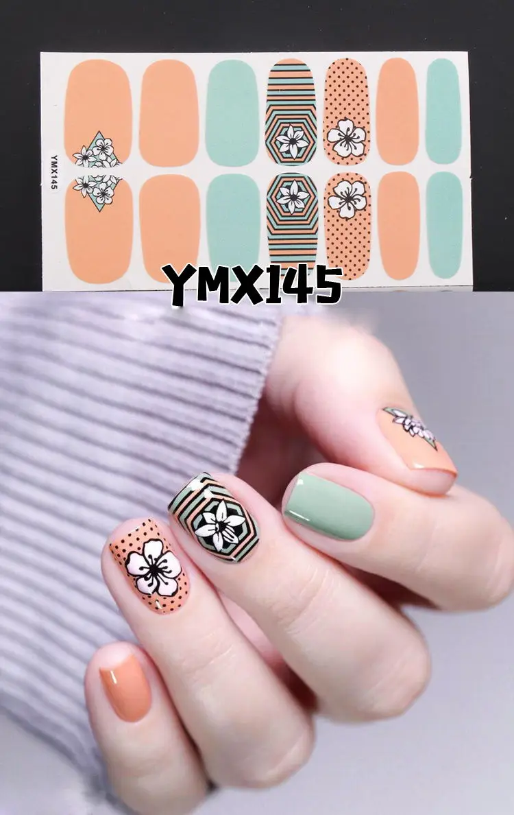 YMX-145 14 наконечников клей для накладных ногтей стикер DIY маникюр Снежинка Блестящий лак для ногтей с блестками полоски Обертывания Аксессуары - Цвет: YMX-145