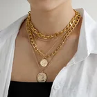 FNIO панк многослойное ожерелье-чокер с цепочкой для женщин, кубинское массивное толстое ожерелье портрет, винтажная резная монета, кулон, ювелирное изделие