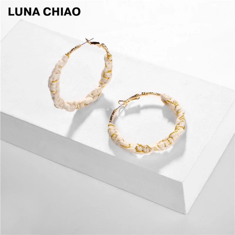 Женские серьги кольца LUNA CHIAO большие плетеные в стиле бохо Осень зима