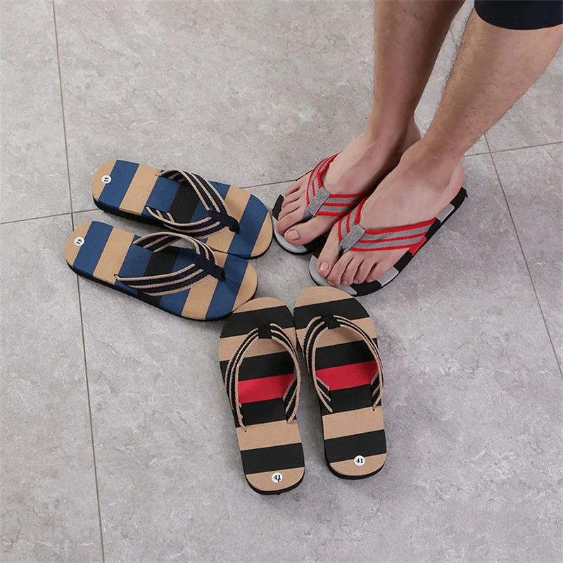 

Stripe Flip-flops Summer Men Slippers Beach Sandals Comfortable Man Casual Shoes Fashion Men Flip Flops Hot Sell Footwear 2022
