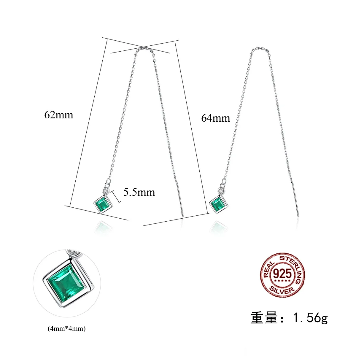 

DI-138 S925 sterling silver earrings silver synthetic gems Korean version simple hot selling
