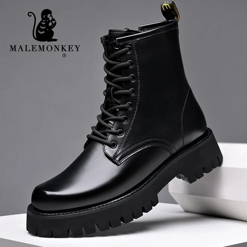 

Casual Men's Boots Platform Martin Boots 2021 High Quality Winter Lace Up Non Slip Motorcycle Boots Men High Top Shoes Black