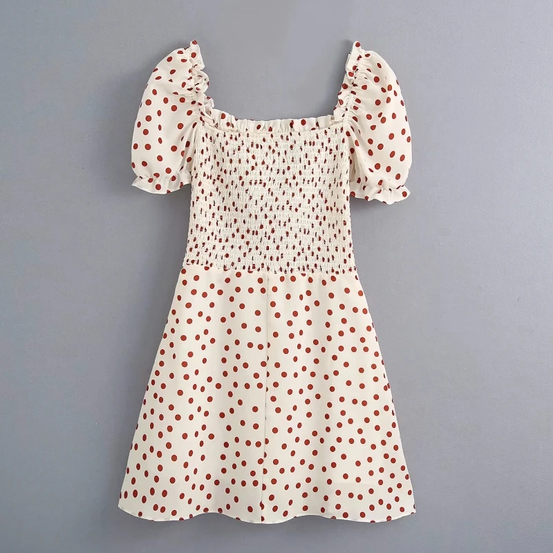 Женское винтажное эластичное мини платье с принтом в красный горошек милое