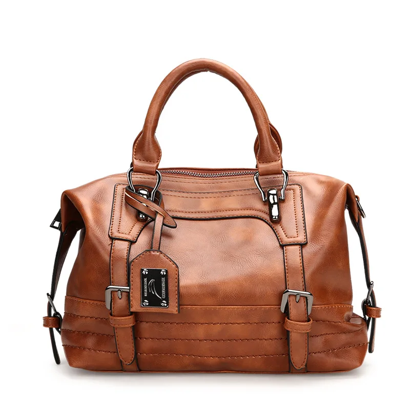 

Winter 2020 New PU Leather Large Women Luxury Handbag Shoulder Bag retro European And American Brown Straddle Bag British Bag