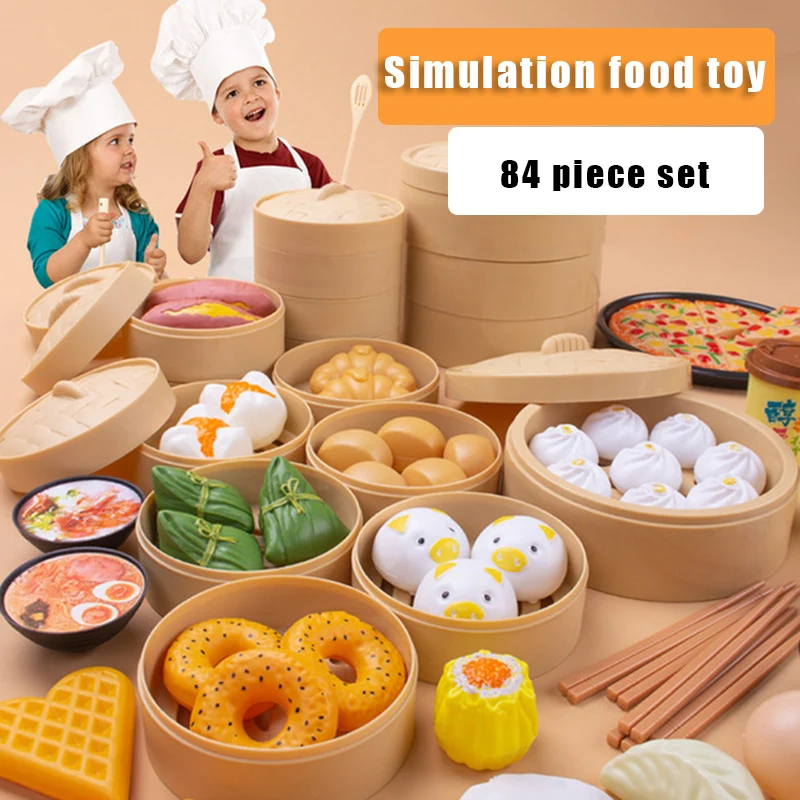 

Newly 88pcs Simulation Breakfast Kids Pretend Play Kitchen Toys Miniature Steamer Buns Dumplings Chinese Food Educational Toys