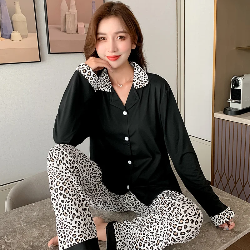 

Новый товар, Лидер продаж, пикантные брюки с леопардовым принтом и длинными рукавами, пижамы, женский кардиган, удобный имитационный модал, ...