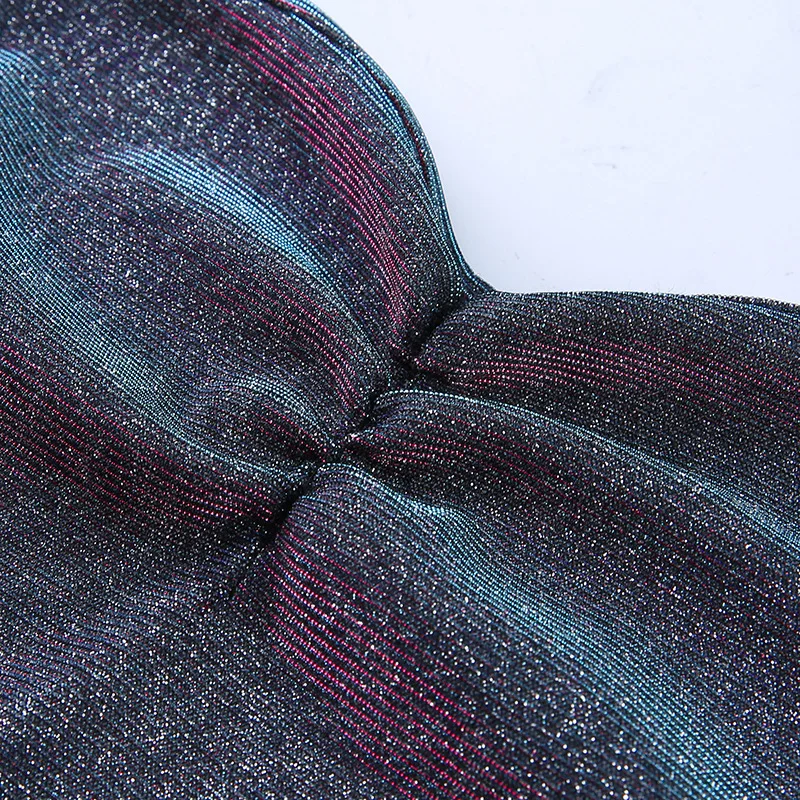 Женское блестящее платье на бретелях Сексуальное Серебряное облегающее мини с