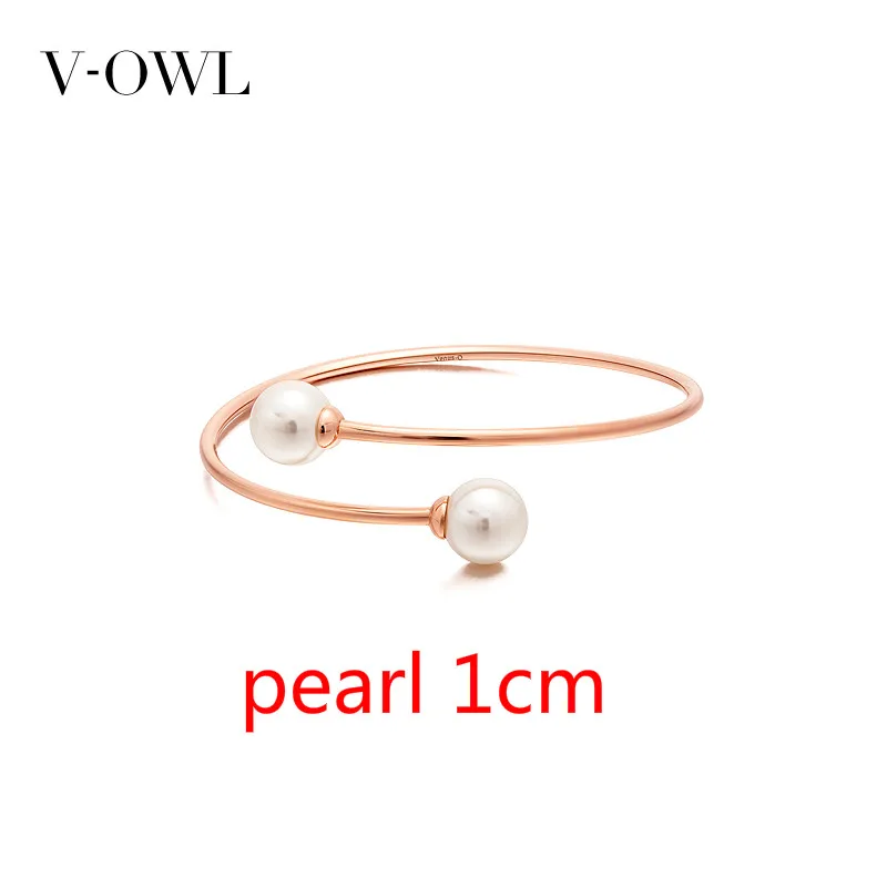

V-Owl Simple Pearl e Open Stainless Steel Bracelet Bracelet Cool Temperament Rose Gold Hand Jewelry