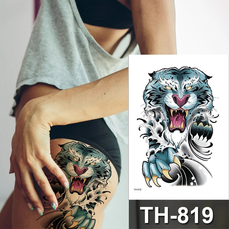 Татуировки Тигры Волк Луна водонепроницаемые Временные татуировки для мужчин и