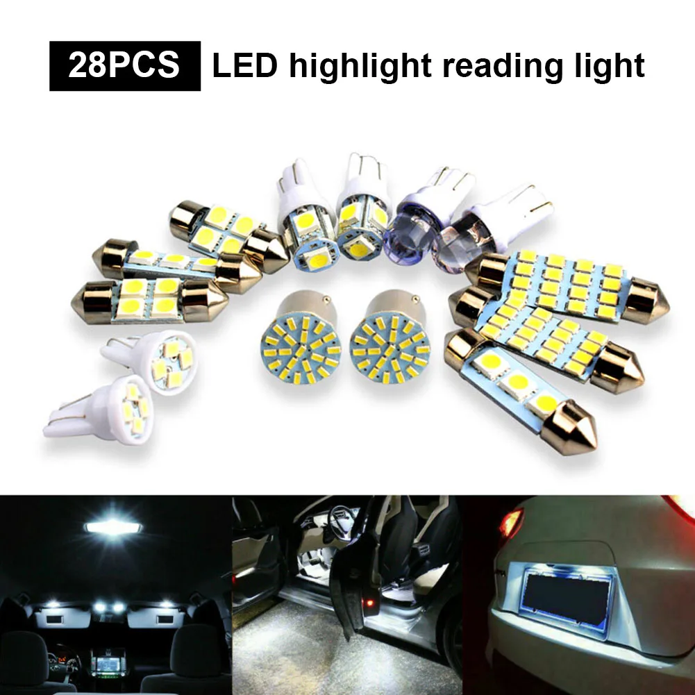 

28Pcs T10 W5W Auto Car Interior LED Light Dome License Plate Mixed Lamp Interior Light Trunk Lamp Parking Bulbs Set Universal