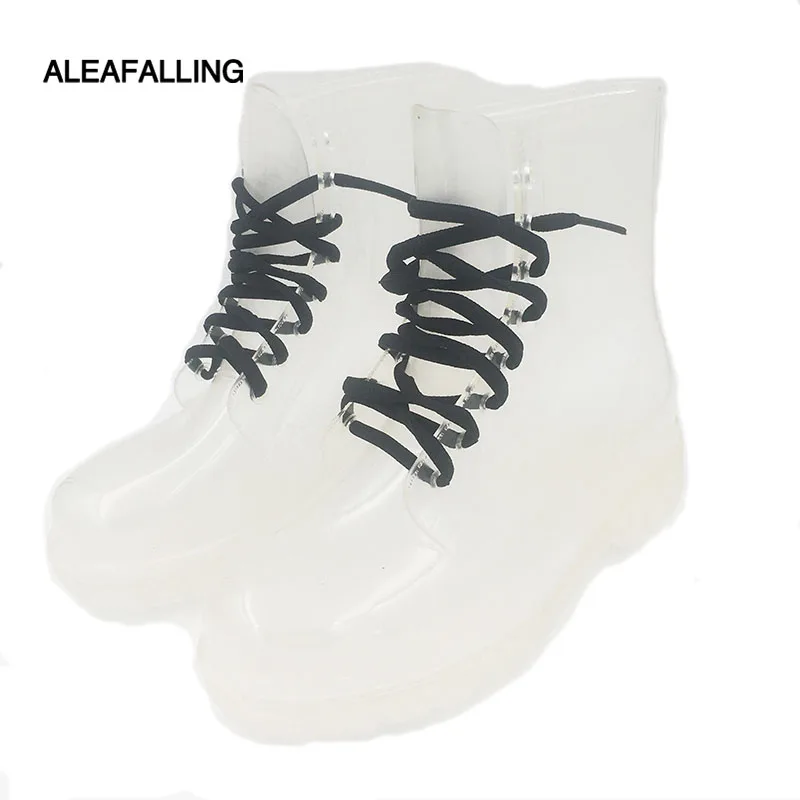 Сапоги Aleafalling женские резиновые водонепроницаемые высокие на шнуровке плоская