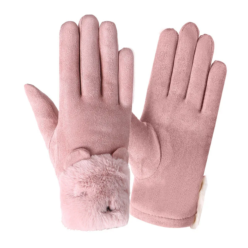 

Suede gloves for women winter warm, fleece, touch screen, outdoor running, riding, driving, non-slip cotton gloves