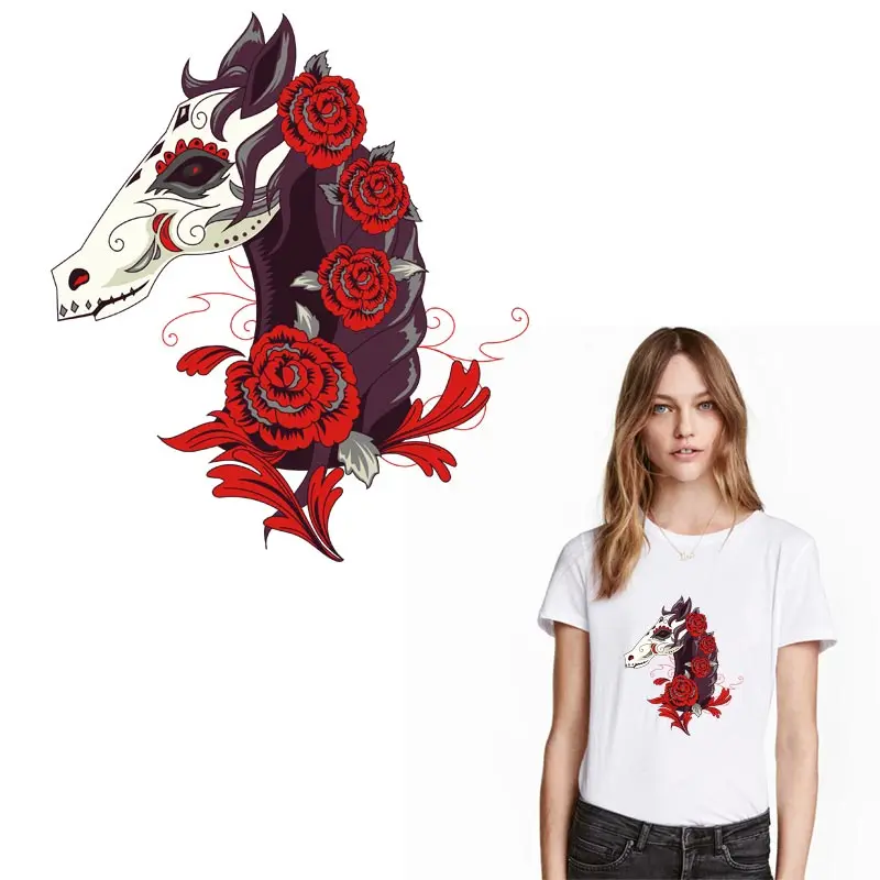 Нашивки с рисунком лошади красной розы переводные наклейки помощью утюга для