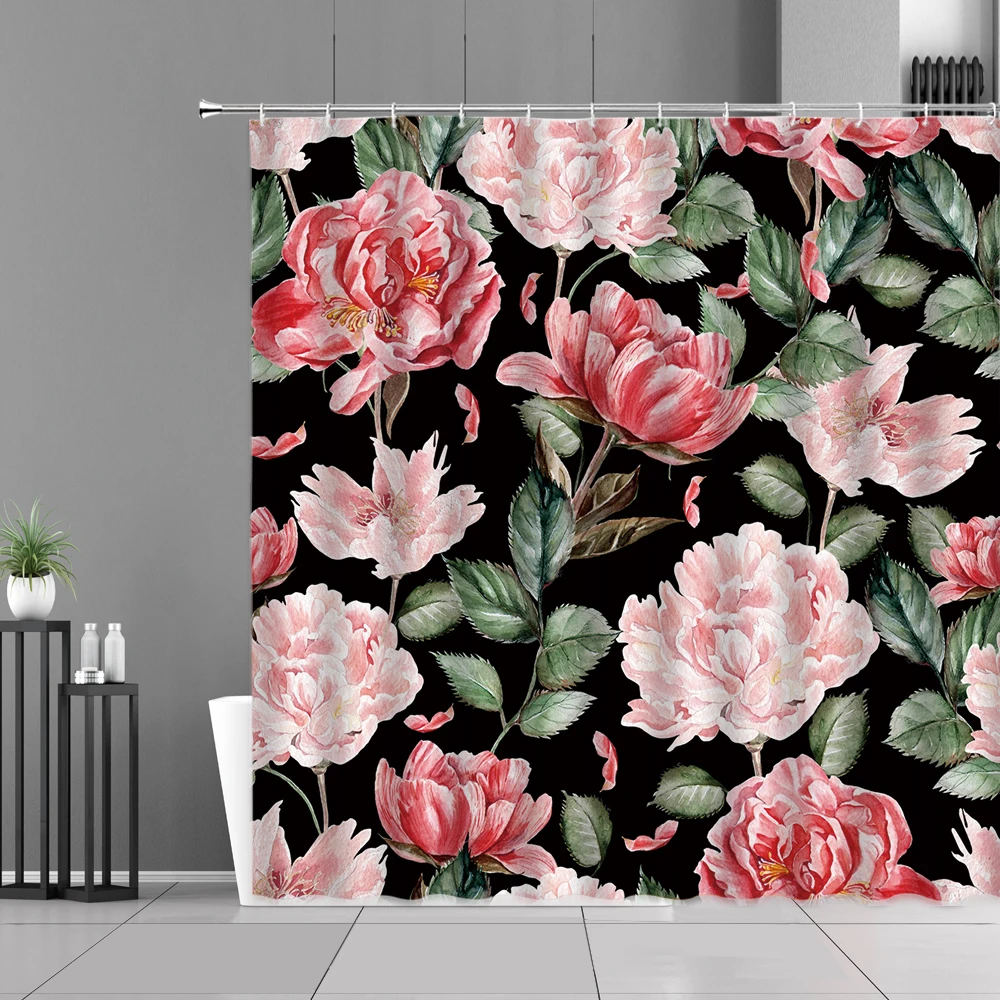 

Spring Flower Plants Butterfly Skull Print Shower Curtain Color Art Floral Home Bathroom Decor Curtains Waterproof Bath Screen