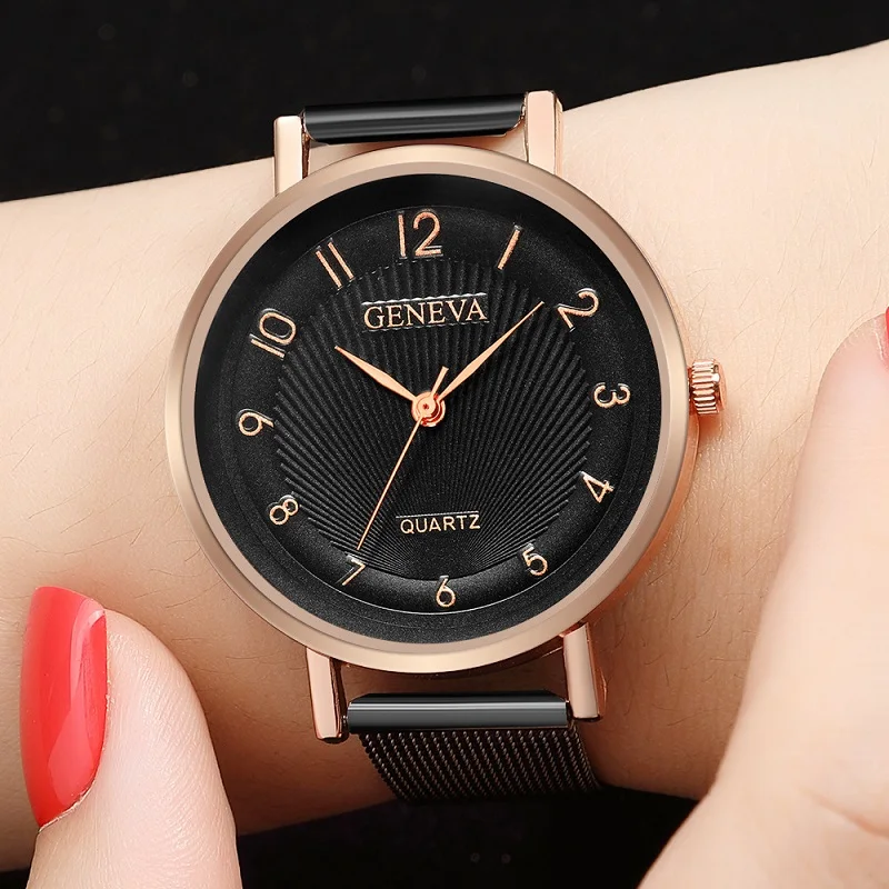 

GENEVA Luxury Wach Women Fashion Casaul Womens Watches Female Clock Quartz Wrist Watch Stainless Steel Dress Watches reloj mujer