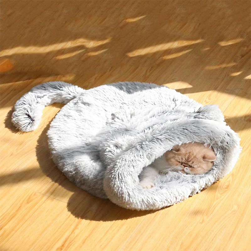 

Winter Long Plush Pet Cat Beds Round Cat Cushion House 2 In 1 Self Warming Cats Sack Cozy Cat Sleep Bag Basket For Small Cat Dog
