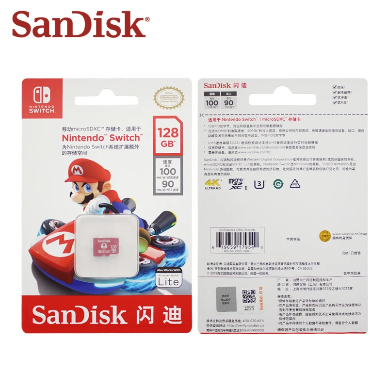 Карта памяти SanDisk Nintendo Switch 256 ГБ 128 100 МБ/с./с Micro SD 4K Ultra HD флэш-карта карта Microsd TF/SD |