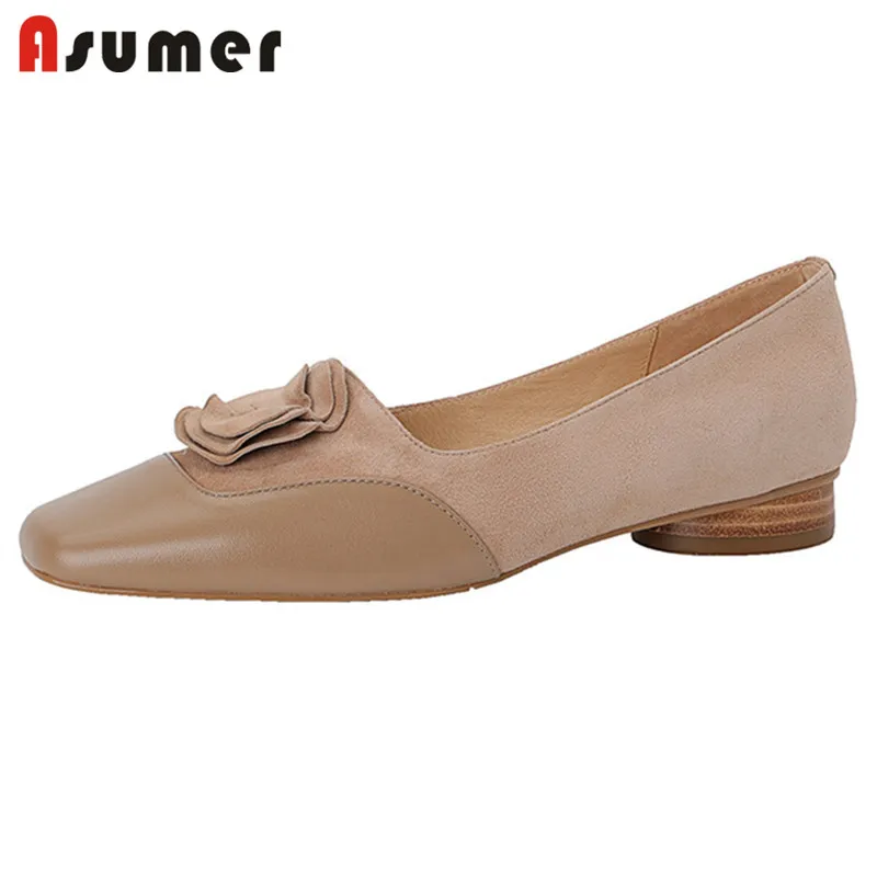 

ASUMER 2022 New Arrive Genuine Leather Shoes Women Flat Shoes Square Toe Suede Leather Slip On Spring Summer Ladies Shoes