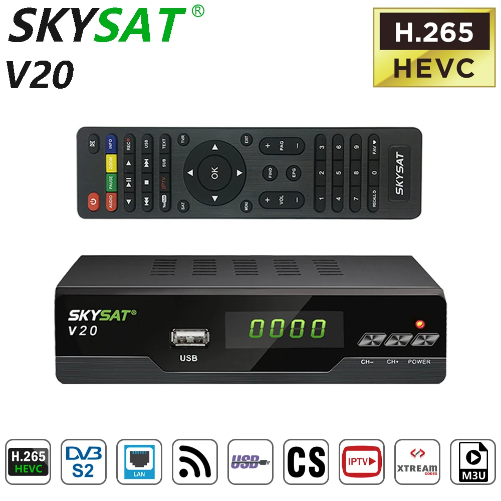 SKYSAT V20 H265 цифра спутниковый телевизионный ресивер DVB S2 поддержка CS Клайн Newcamd RJ45 Wi
