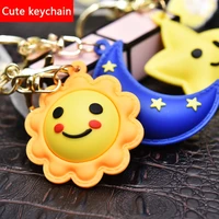 creative soft rubber star moon little sun car keychain ring chain pendant cute student schoolbag accessories small gifts